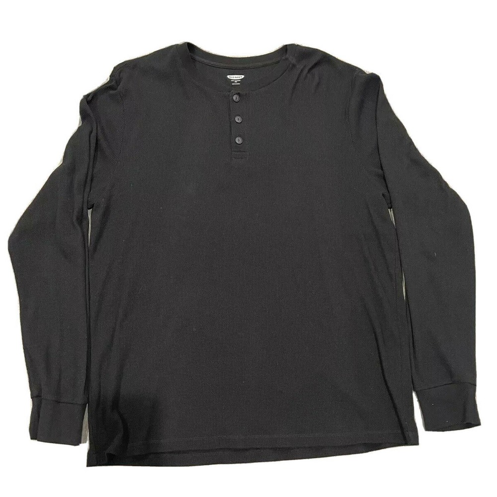Old Navy Mens XXL 3 Button Henley Soft Wash Black
